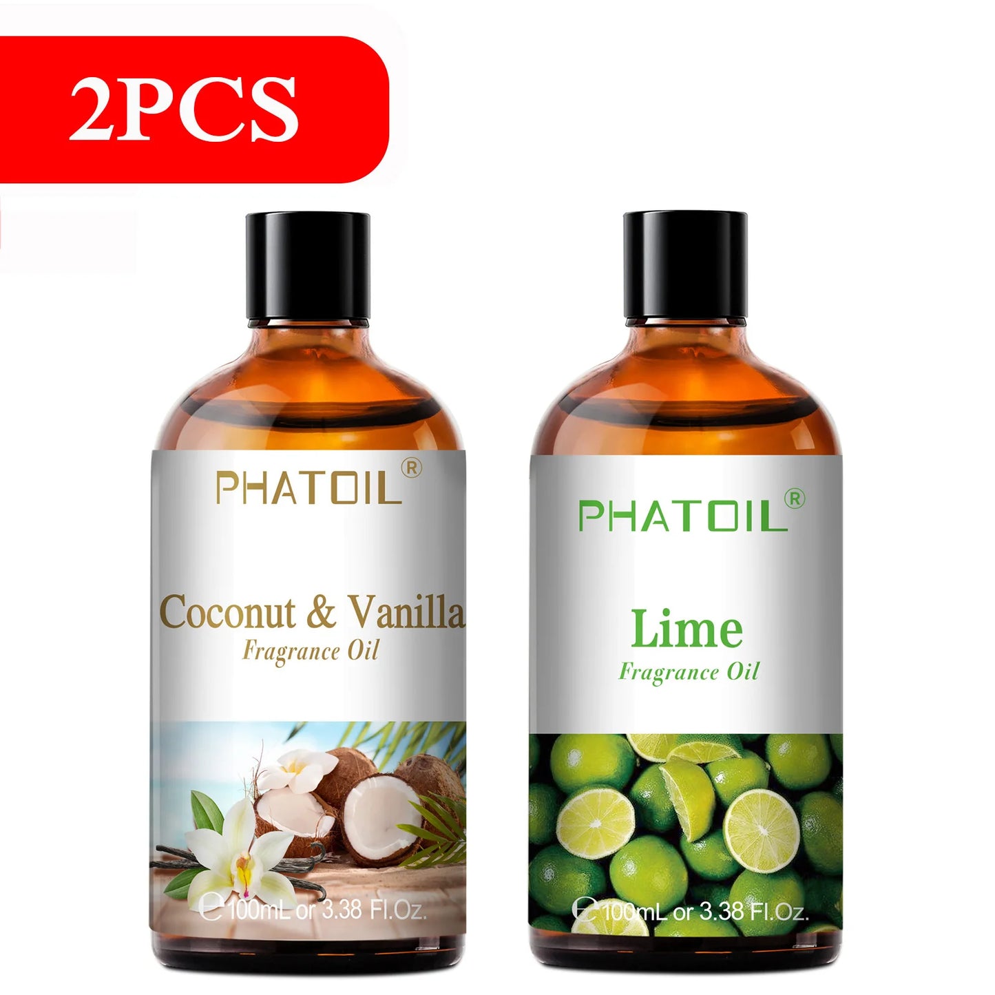 زيت عطري للعلاج بالروائح بسعة 100 مل، بروائح جوز الهند والفانيليا، الفراولة، الكرز، و الليمون، متوفر بـ عبوة واحدة / اثنتين /ثلاث عبوات.