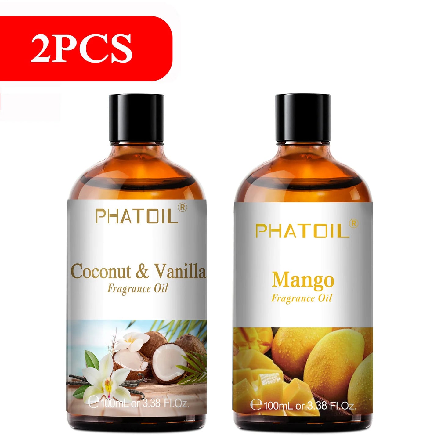 زيت عطري للعلاج بالروائح بسعة 100 مل، بروائح جوز الهند والفانيليا، الفراولة، الكرز، و الليمون، متوفر بـ عبوة واحدة / اثنتين /ثلاث عبوات.