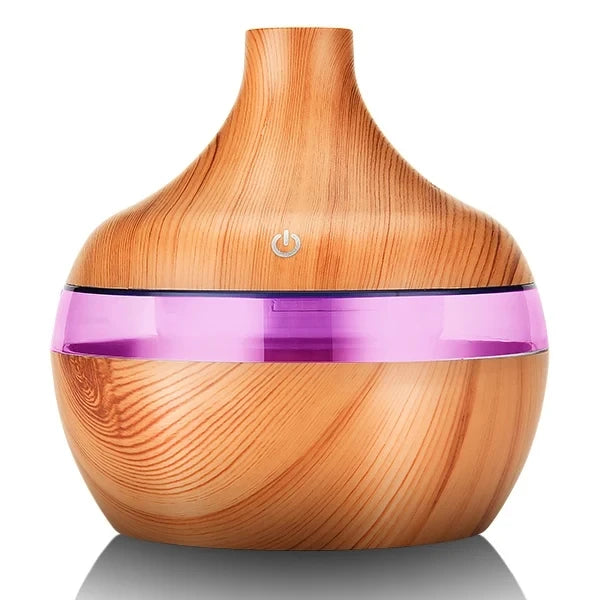 جهاز ترطيب هواء كهربائي وموزع روائح عطري بتصميم خشبي، يعمل بـالموجات فوق الصوتية، صانع رذاذ بارد للزيوت العطرية والعلاج با