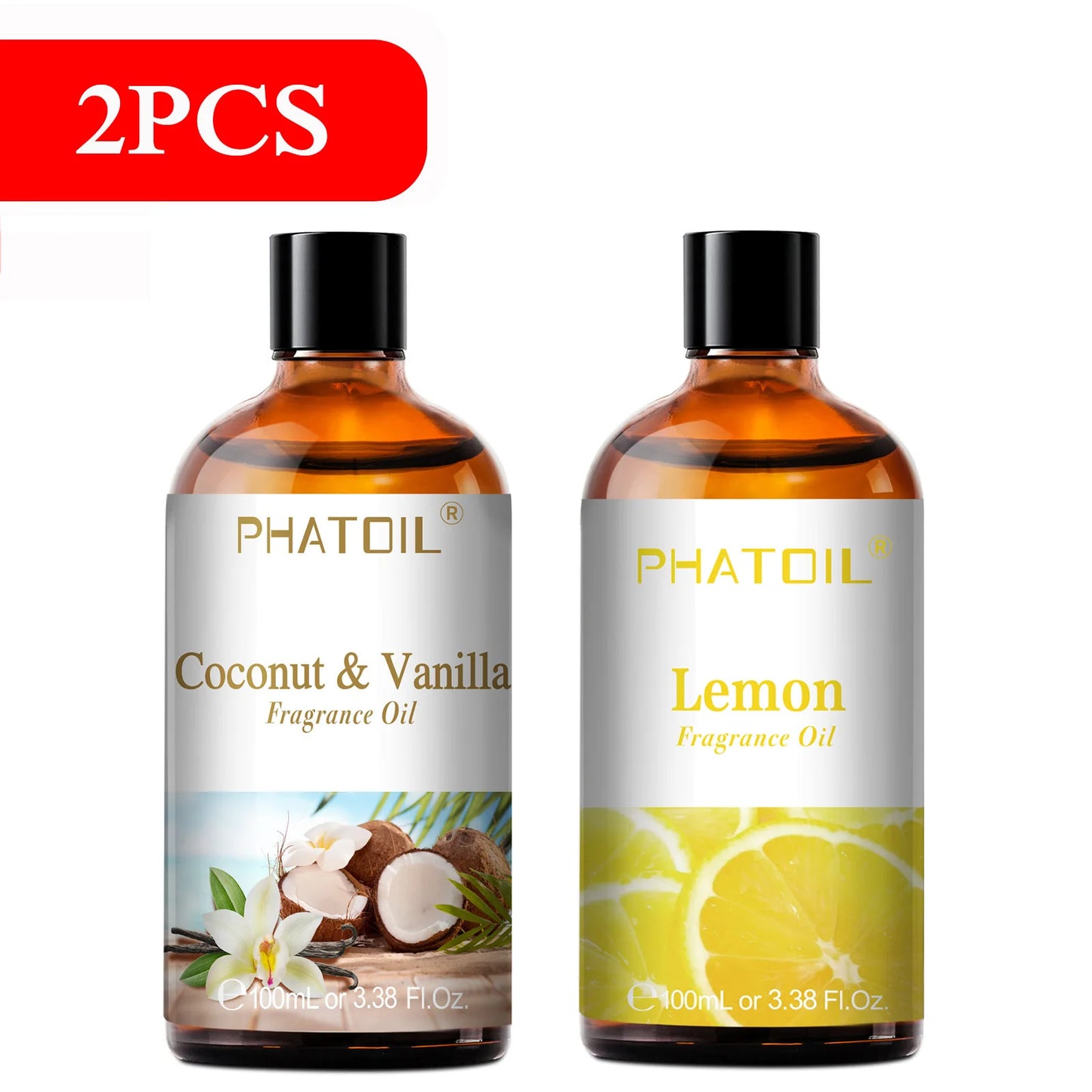 زيت عطري للعلاج بالروائح بسعة 100 مل، بروائح جوز الهند والفانيليا، الفراولة، الكرز، و الليمون، متوفر بـ عبوة واحدة / اثنتين /ثلاث عبوات.