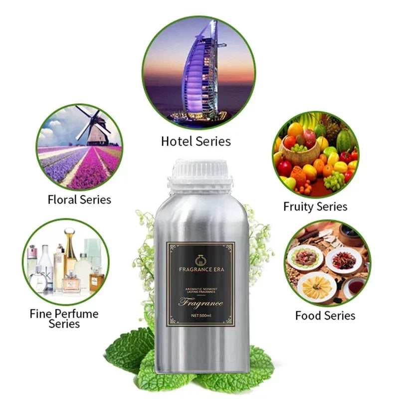 زيوت عطرية بسعة 500 مل، معطر هواء سائل منزلي، مناسب لآلة تعطير الجو.