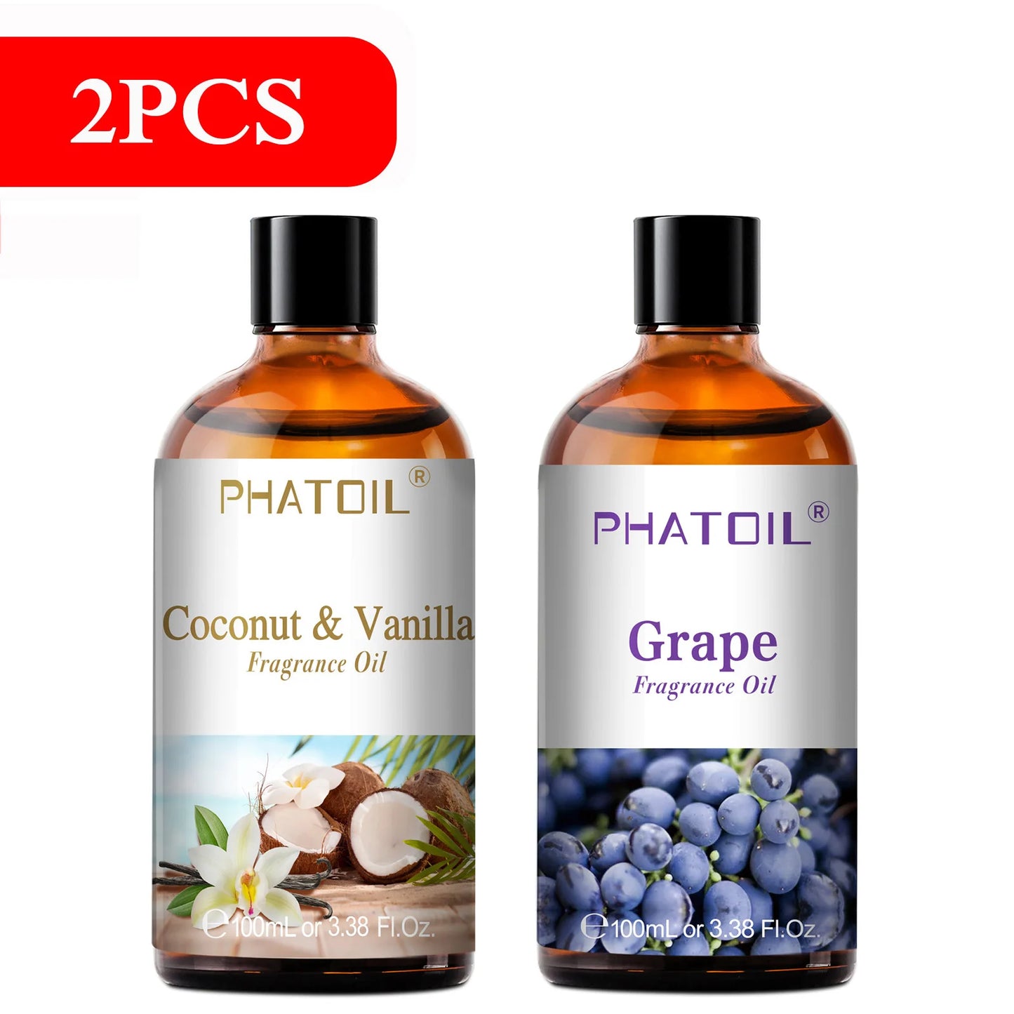 زيت عطري للعلاج بالروائح بسعة 100 مل، بروائح جوز الهند والفانيليا، الفراولة، الكرز، و الليمون، متوفر بـ عبوة واحدة / اثنتين /ثلاث عبوات.