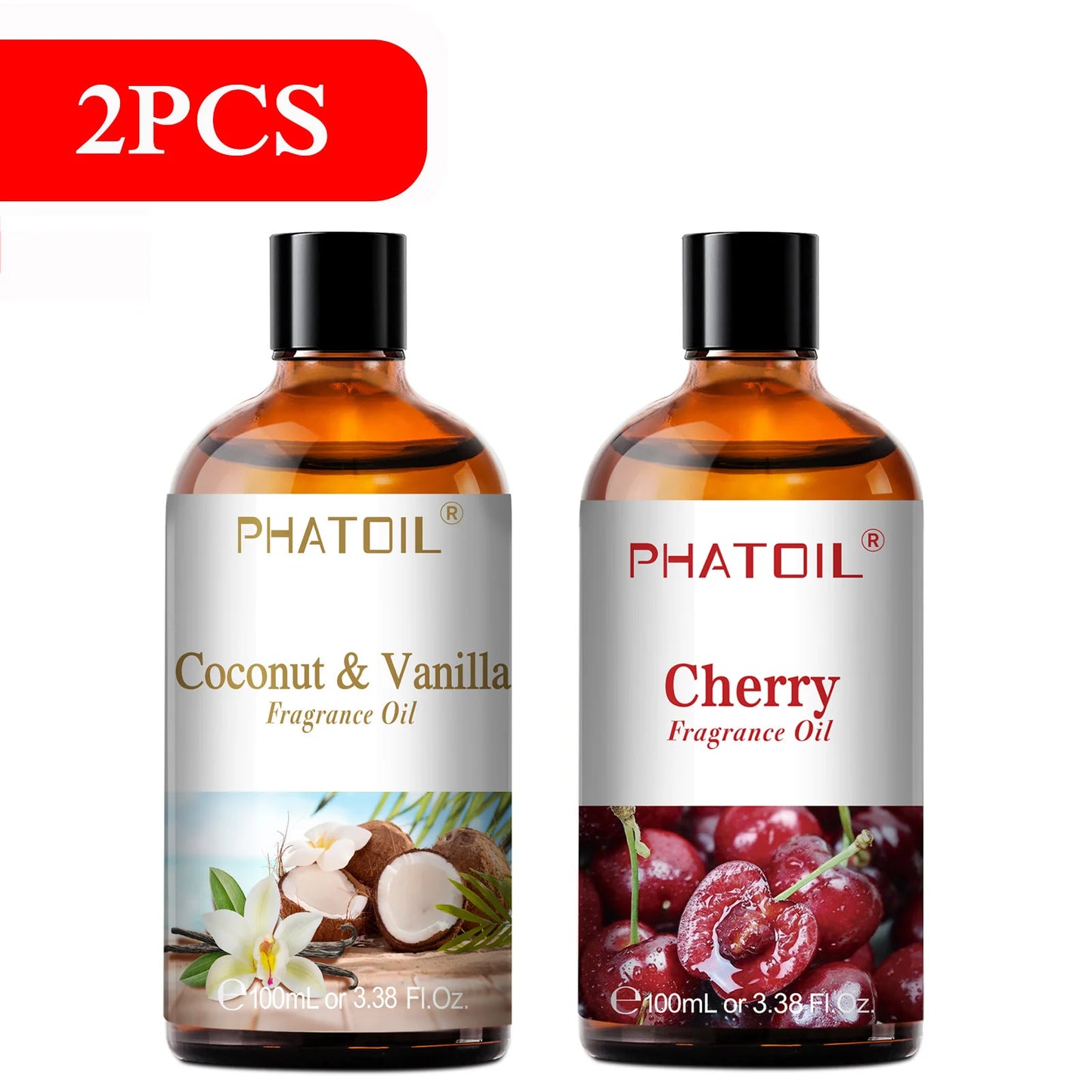 زيت عطري للعلاج بالروائح بسعة 100 مل، بروائح جوز الهند والفانيليا، الفراولة، الكرز، و الليمون، متوفر بـ عبوة واحدة / اثنتين /ثلاث عبوات.