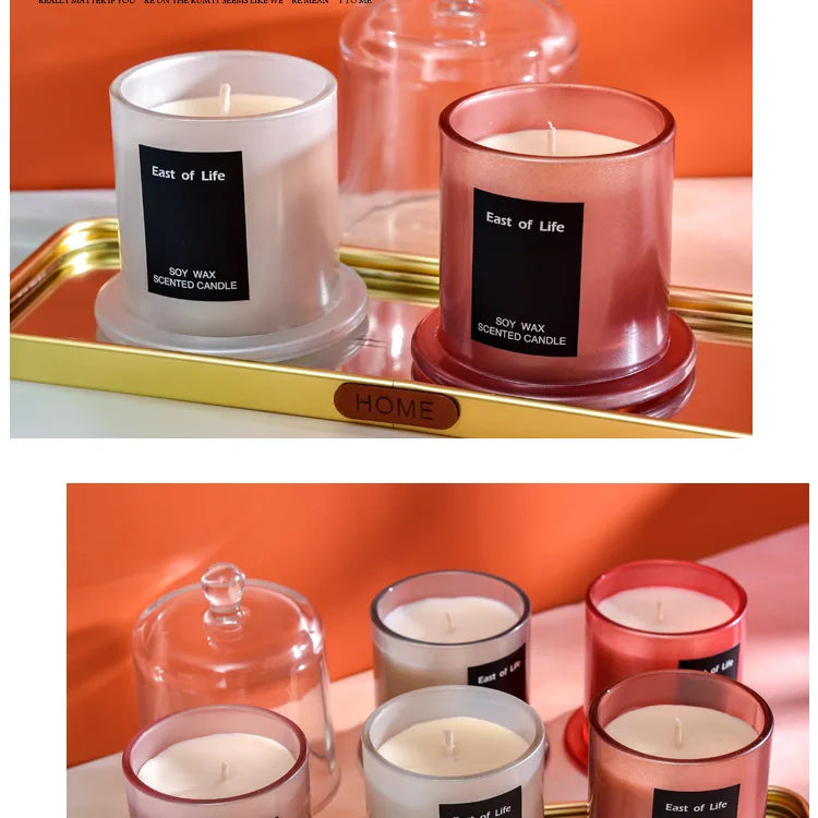 شمعة معطرة في كوب زجاجي.