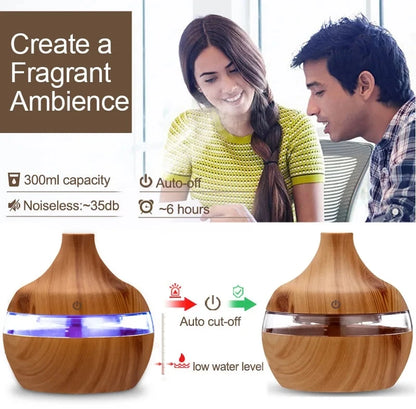 جهاز ترطيب هواء كهربائي وموزع روائح عطري بتصميم خشبي، يعمل بـالموجات فوق الصوتية، صانع رذاذ بارد للزيوت العطرية والعلاج با