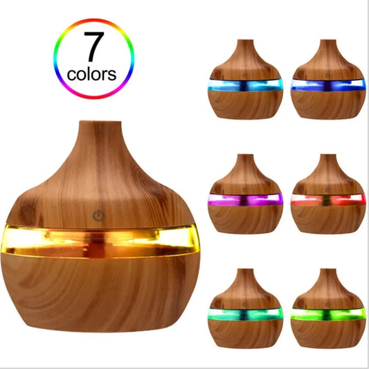 جهاز ترطيب هواء كهربائي وموزع روائح عطري بتصميم خشبي، يعمل بـالموجات فوق الصوتية، صانع رذاذ بارد للزيوت العطرية والعلاج با
